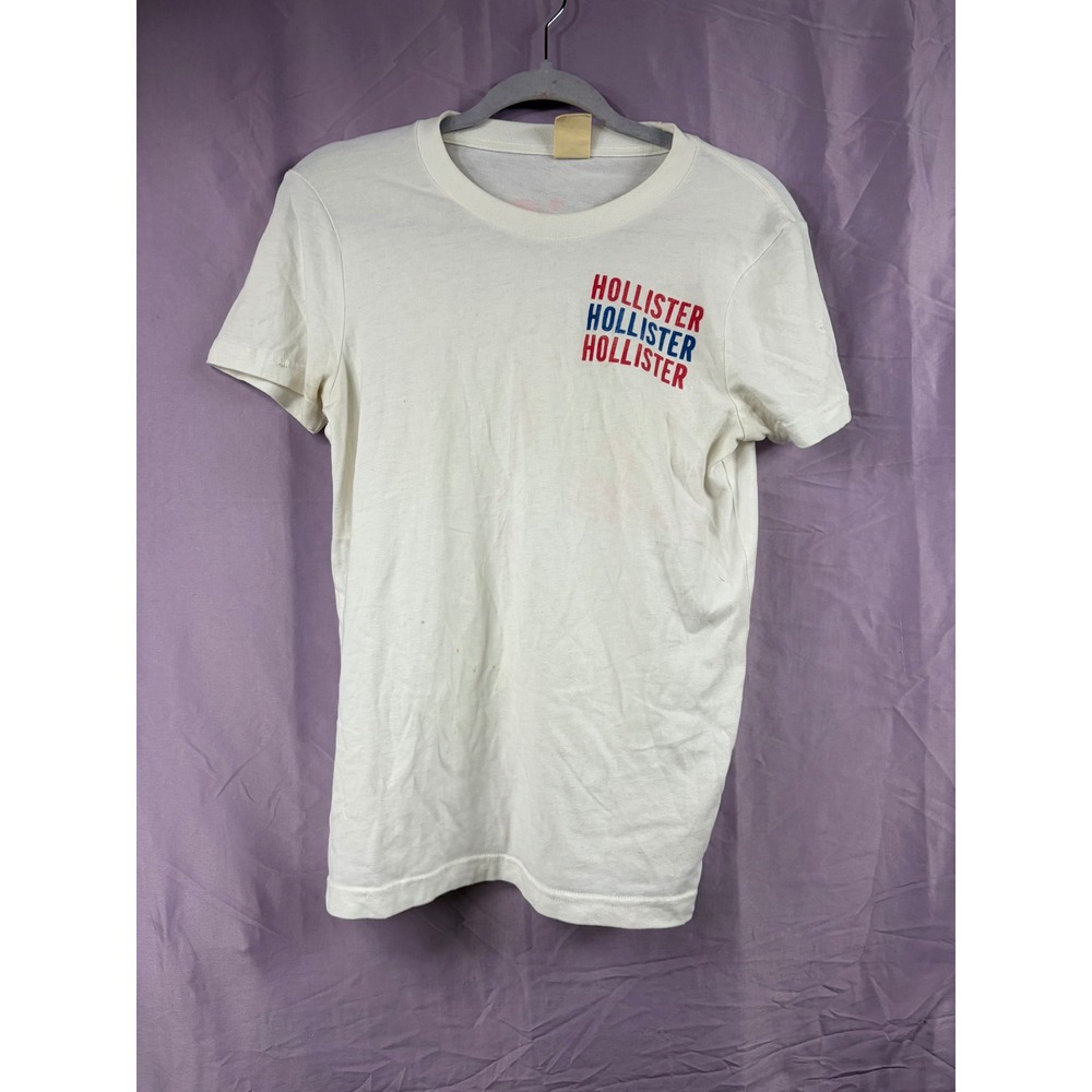 Hollister California Graphic T-Shirt White Small Footprint Back Print Logo Tee